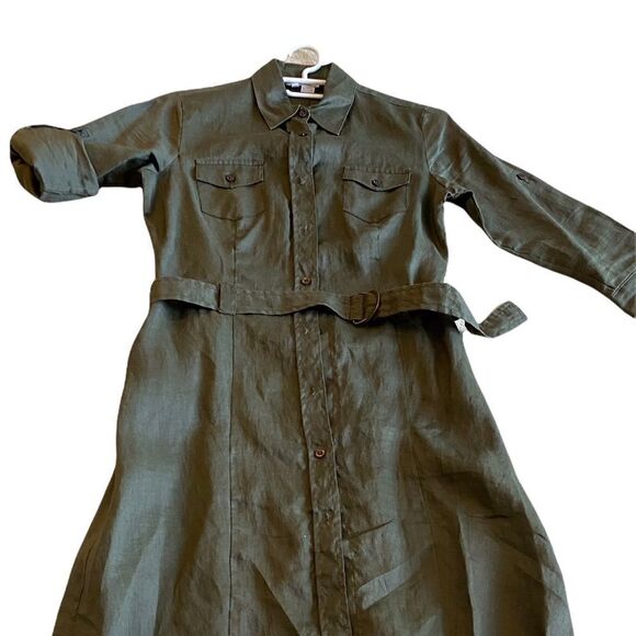 Zara Khaki midi dress with tie - Picture 2 of 10